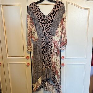 Elegant High-Low Women's Dress with Floral and Leopard Patterns